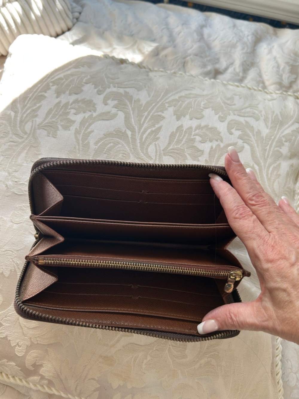 7023. Authentic LV  Monogram Zip-Around Wallet in Dark Brown with Gold Hardware - Picture 8 of 9